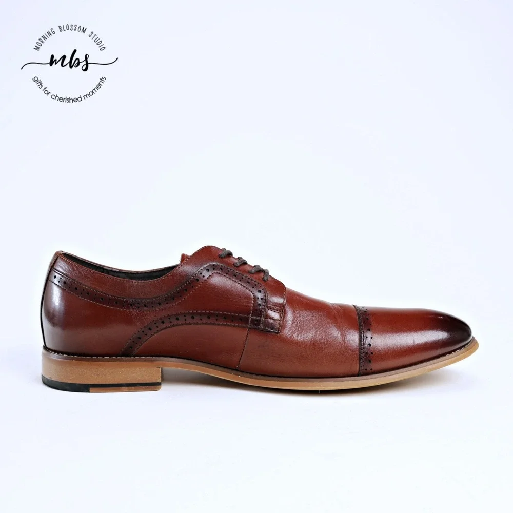 Stacy Adams Dickinson Cap Toe Classic Lace‎ Up Derby Shoes Cognac Brown Men 13